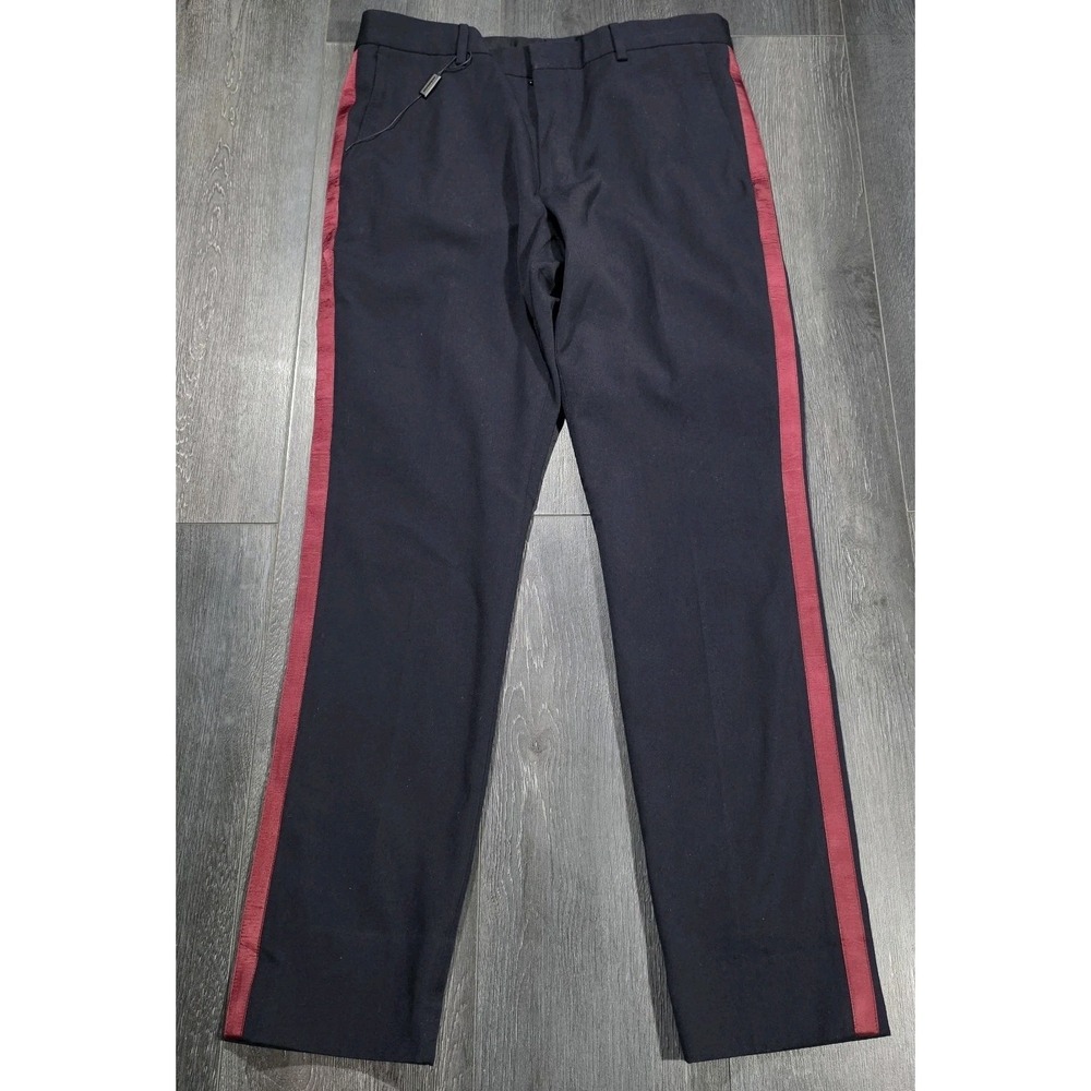NWOT Burberry Wool Trouser Pant Men 52 US 36 Navy Blue With Contrast Side Stripe